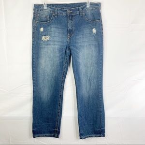 T. K. Axel jeans Sz 38x32 Boot Cut Distressed Dark